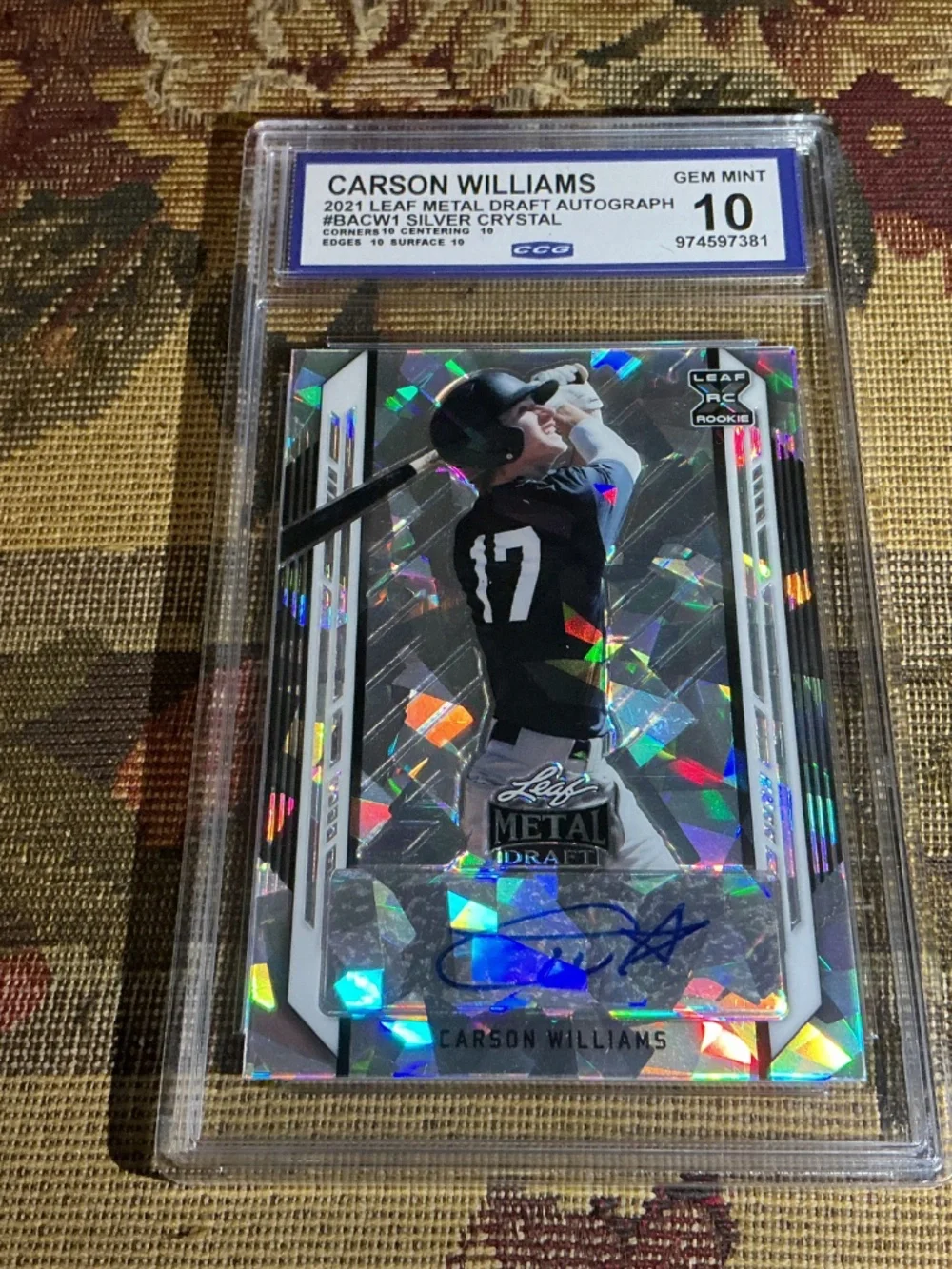 2021 Leaf Metal Draft - Carson Williams #BA-CW1 Silver Crystals Graded CCG 10 Au